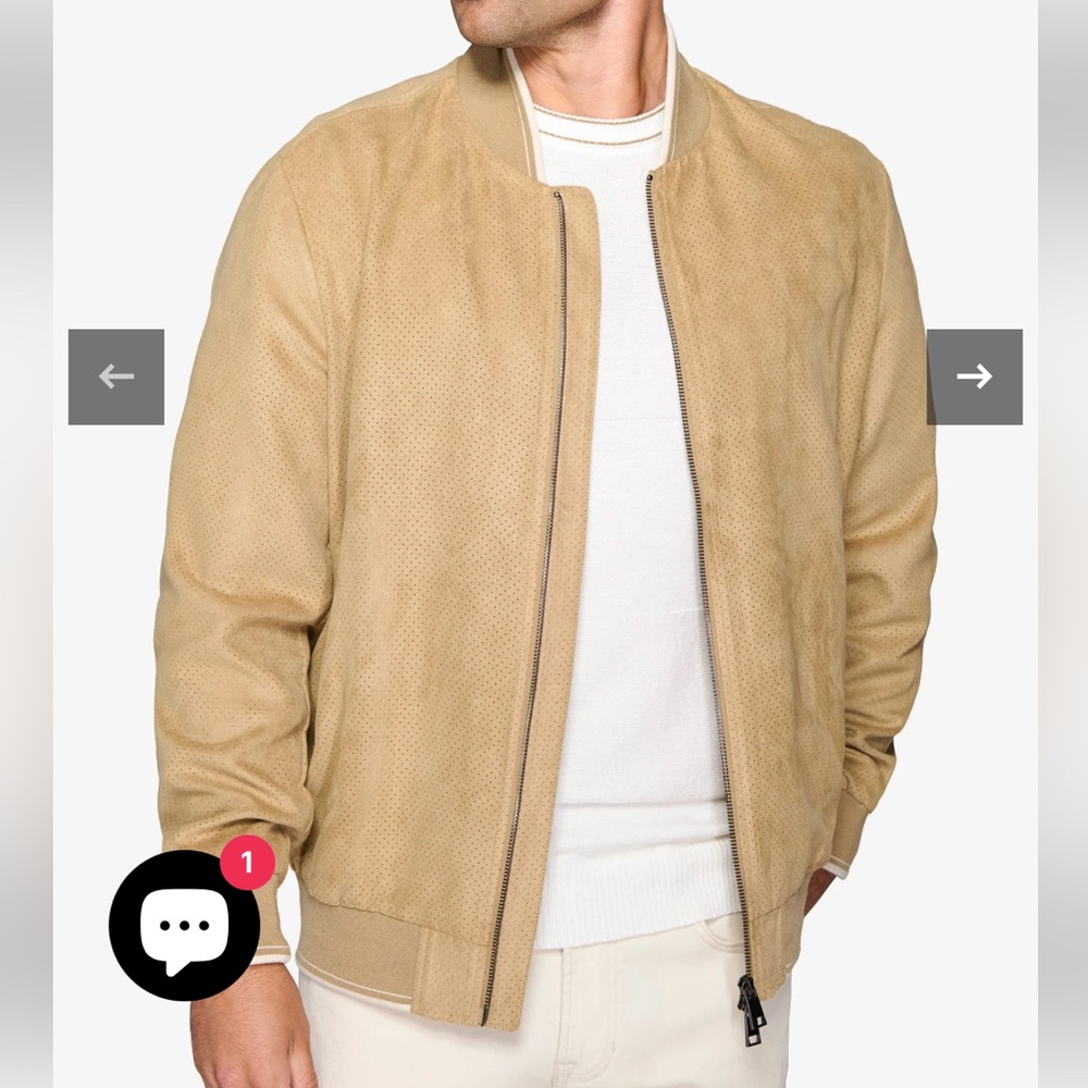 Sand Perforated Eco-Suede Bomber Jacket